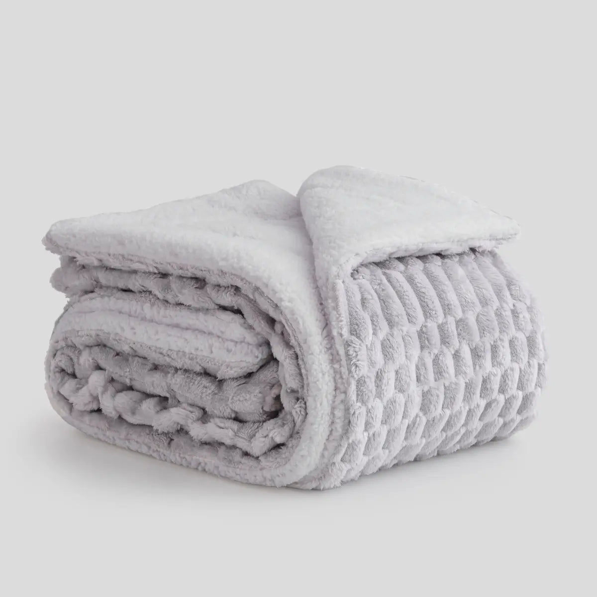MANTA SHERPA JACQUARD EVELIN GRIS KARAMELO