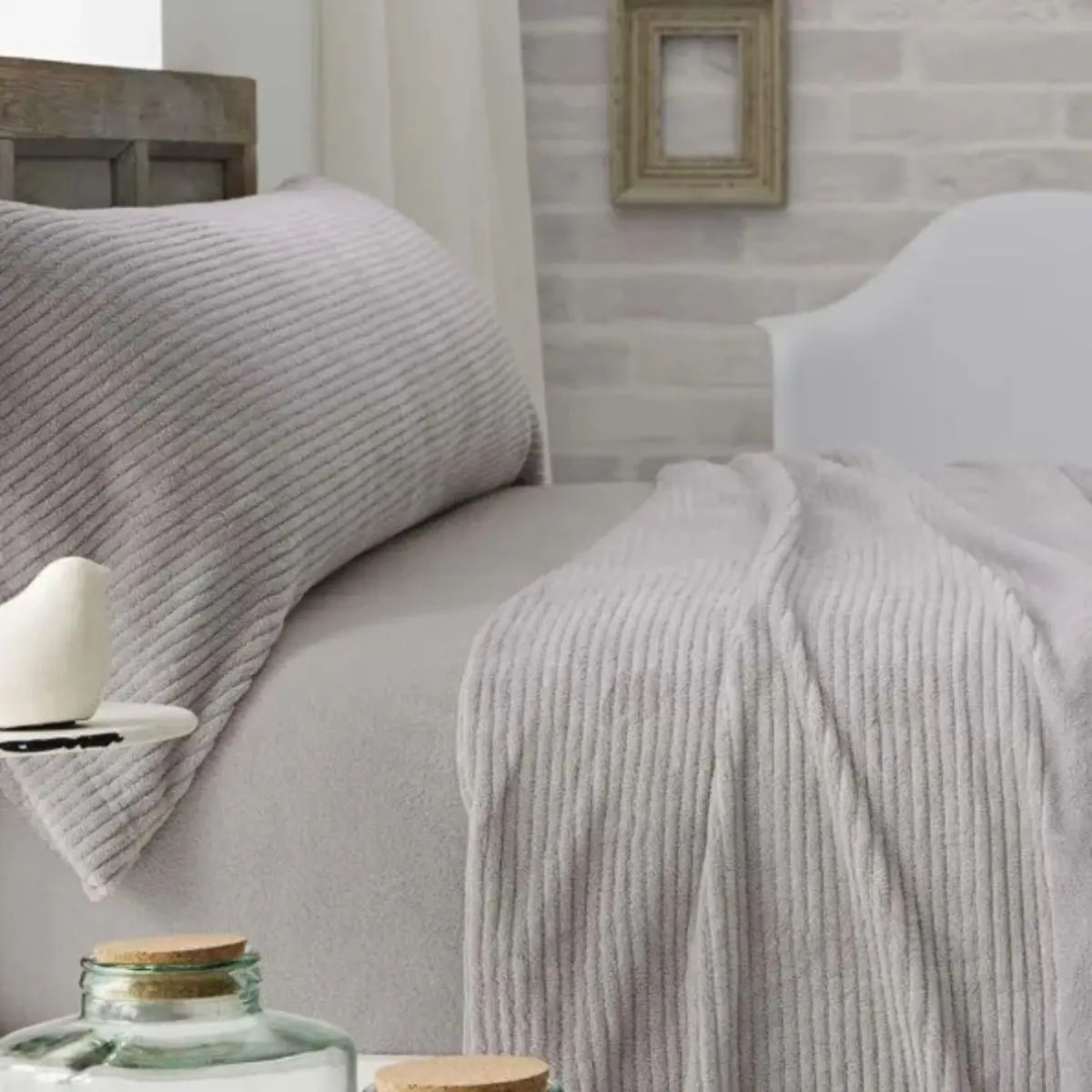 CORALINA-BETTWÄSCHE-SET 965 GRAU BURRITO BLANCO