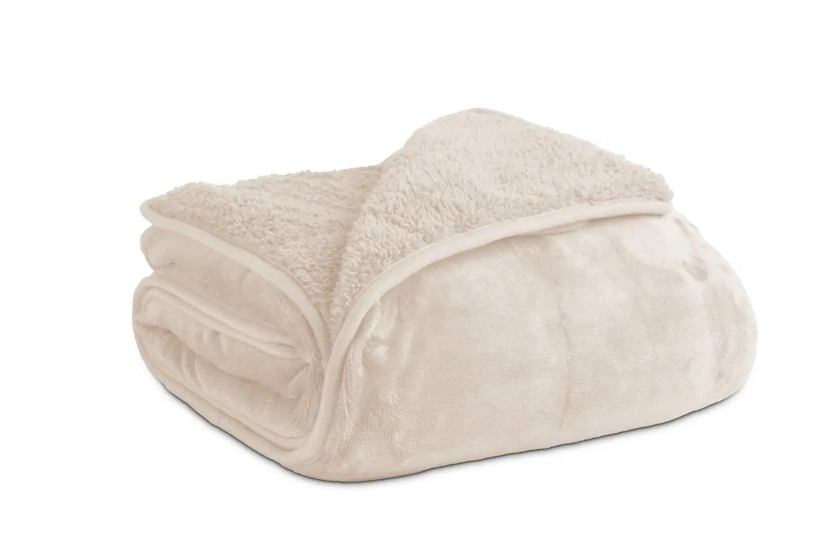 PLAIN SHERPA THROW BLANKET CREAM KARAMELO