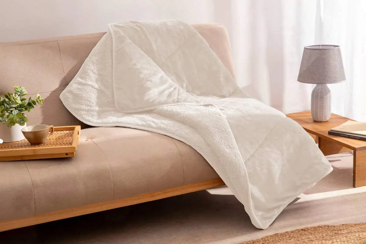PLAIN SHERPA THROW BLANKET CREAM KARAMELO