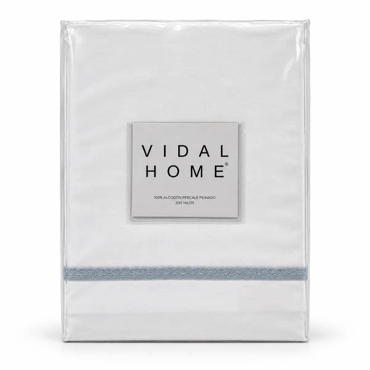 JUEGO SÁBANAS 100% ALGODÓN PERCAL PEINADO 200 HILOS PUNTILLA AZUL VIDAL HOME